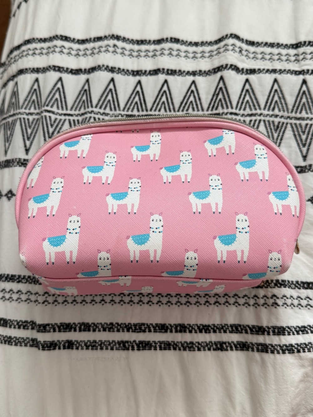 Dabney Lee Pink Llama Kids Travel Pouch with Blue Accents